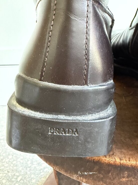 Prada FW1999 Black Leather Square Toe High Boots Archive Vibram Sole Men Size 7 main image 10